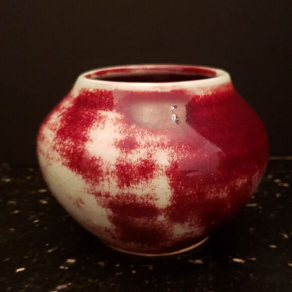 Ceramic Art Pottery Vase Celadon Ruby Red Glazed Signed Vintage - Picture 2 of 12